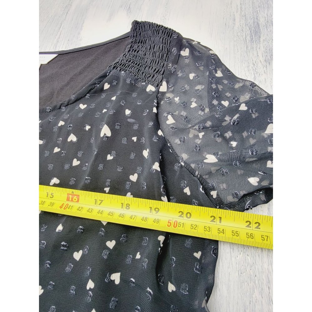 Layered Lauren Conrad Black With White Hearts Allover Top Size PXL - Picture 5 of 8